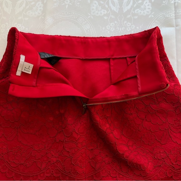 H & M Red Laced Floral A-Line Mini Skirt Women’s Size 8 Fully- Zippered Back - Picture 10 of 16